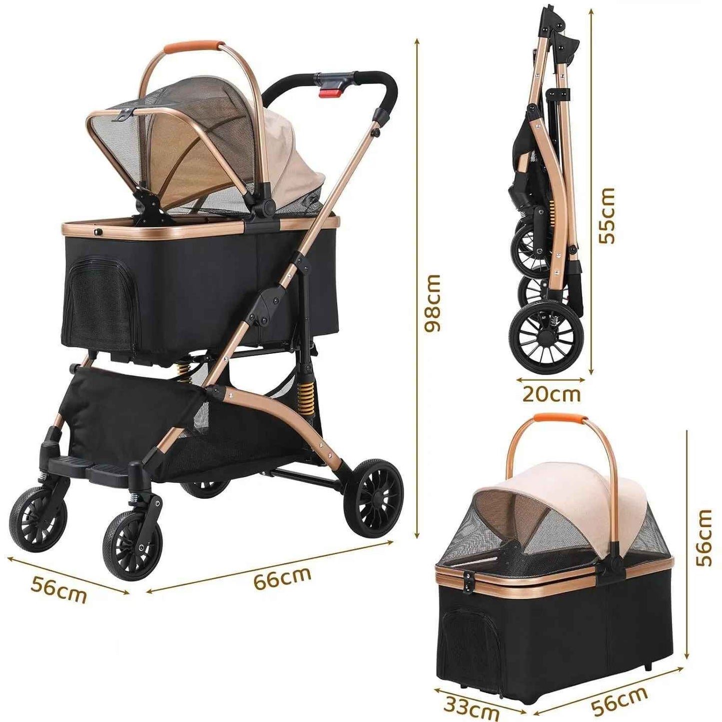 Poussette pour chien 2 en 1| Luxe