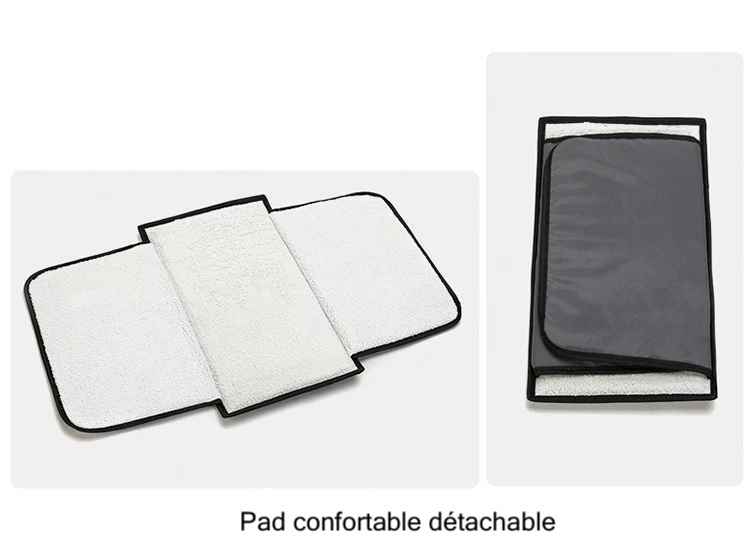 Coussin de confort blanc et gris amovible et lavable pour sac de transport pour chien Caméléon, texture moelleuse en peluche