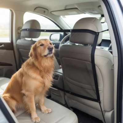 Filet de protection voiture pour chien, barrière de sécurité en maille anti-collision pour animaux, séparation habitacle pour Golden Retriever et grands chiens, boutique Pitou et moi.