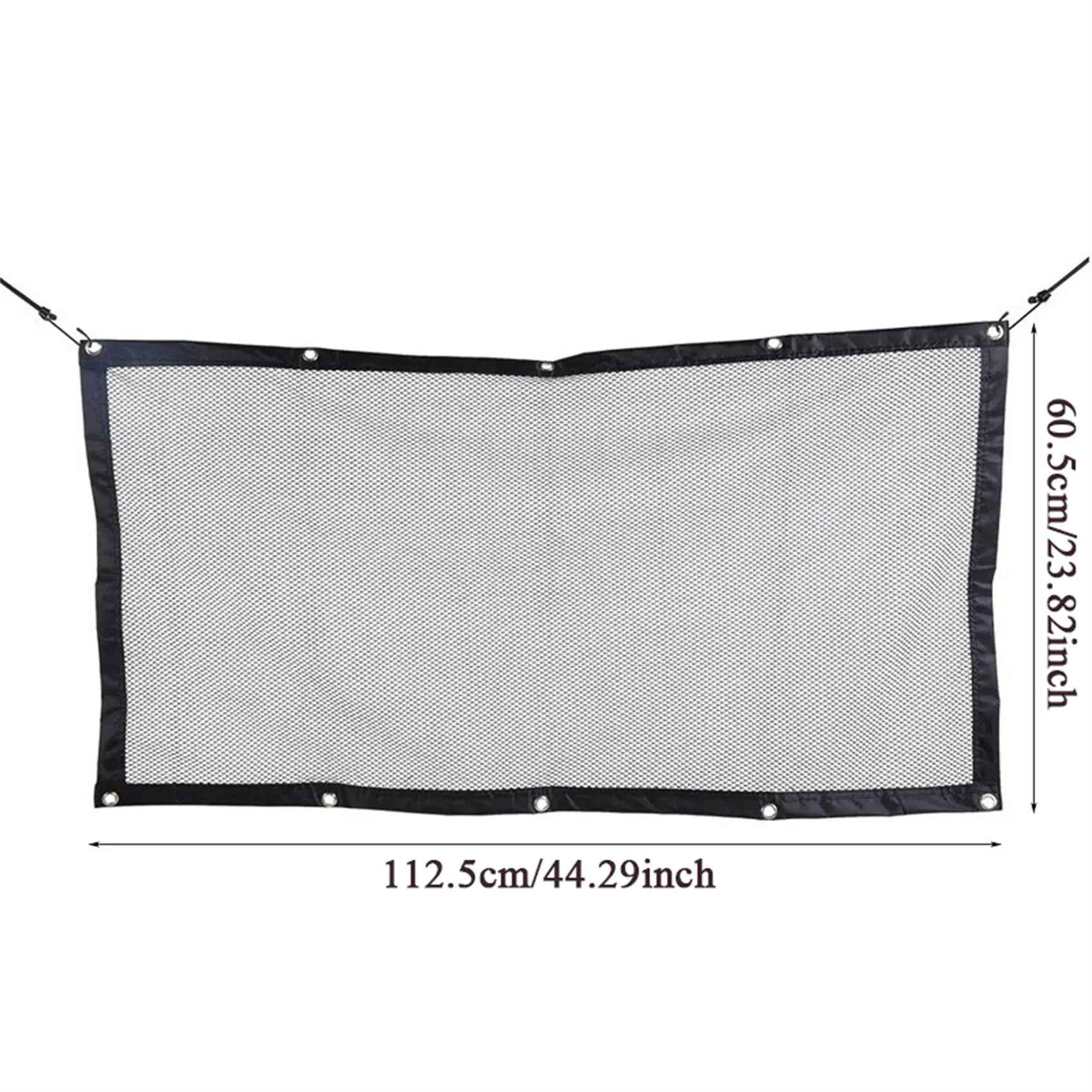 Dimensions barrière de sécurité voiture pour chien, filet de séparation universel 112x60 cm, protection habitacle en maille noire résistante pour SUV et berlines, boutique Pitou et moi.