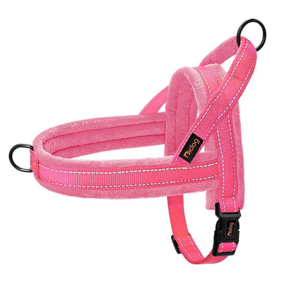 Harnais rembourré rose pâle pour petit et moyen chien, accessoire de promenade confortable et sécurisé avec bandes réfléchissantes, boutique Pitou et moi.