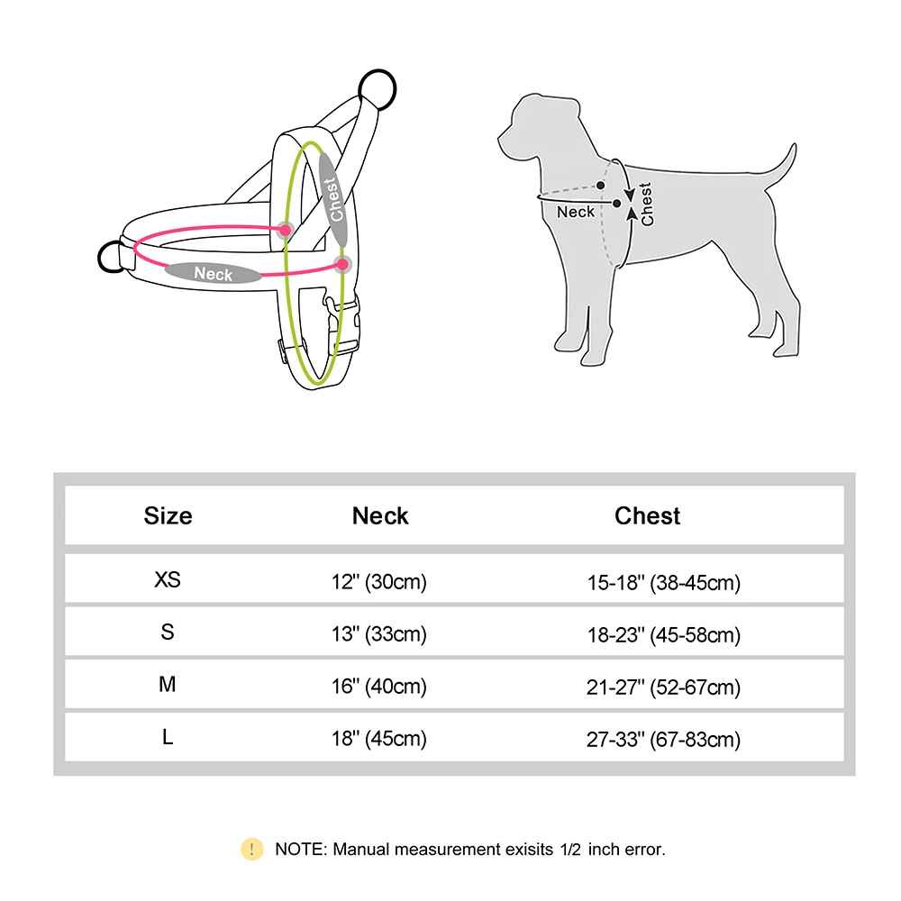 Guide des tailles harnais pour chien, mesures en centimètres et pouces pour petit et grand chien, aide au choix du harnais Confort Nuage, boutique Pitou et moi.