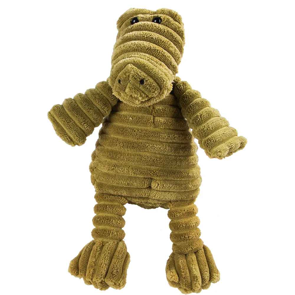 Peluche pour chien alligator en velours côtelé vert, jouet résistant et sonore pour la mastication et le jeu.