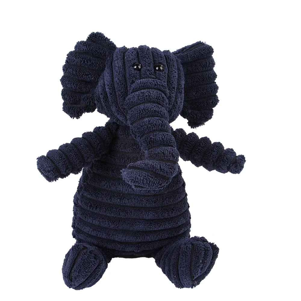 Peluche pour chien en velours côtelé bleu marine en forme d'éléphant, résistante et sonore pour la mastication.