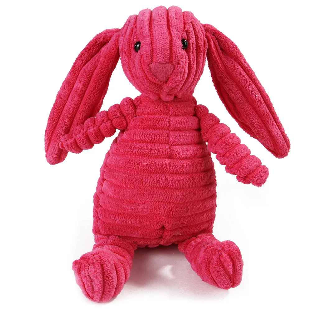 Peluche pour chien lapin en velours côtelé rouge rose, jouet résistant et sonore pour la mastication et le jeu.