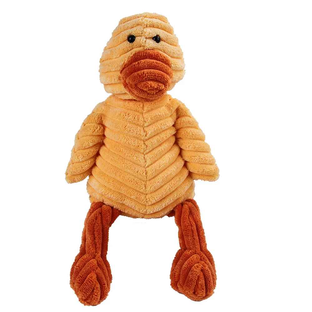 Peluche pour chien canard en velours côtelé orange, jouet résistant et sonore pour la mastication et le jeu.