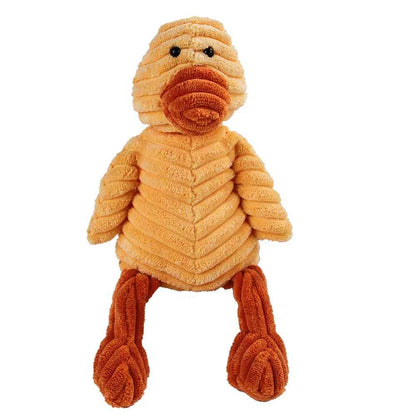 Peluche pour chien canard en velours côtelé orange, jouet résistant et sonore pour la mastication et le jeu.