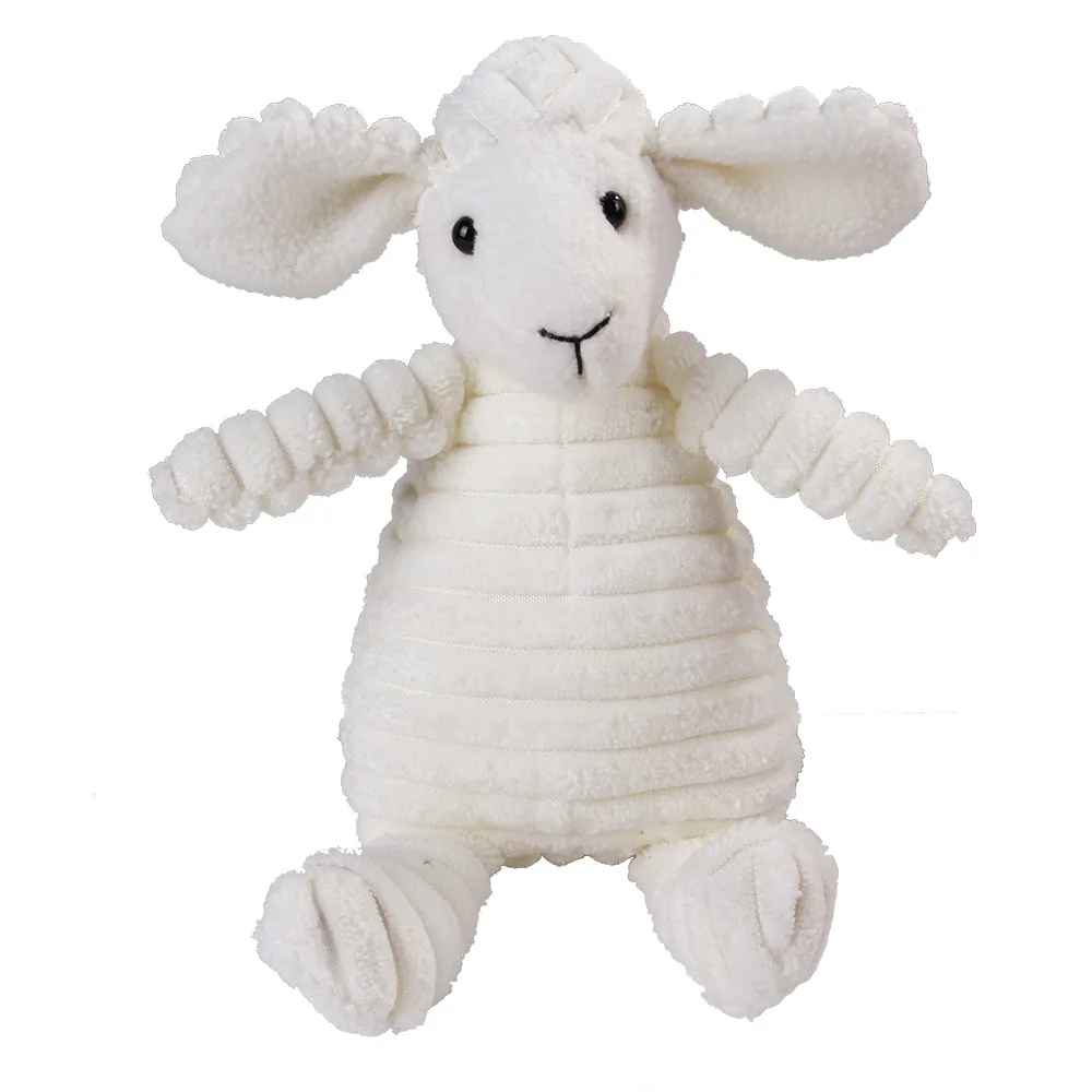 Peluche pour chien mouton blanc en velours côtelé, jouet résistant et sonore pour la mastication et le jeu.