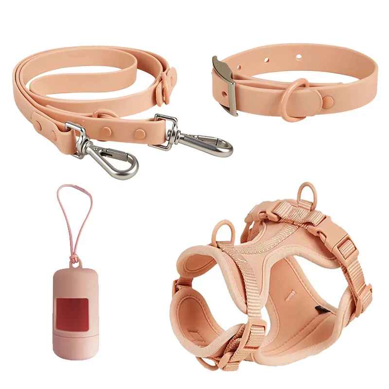 Kit complet promenade chien beige : harnais confort, laisse robuste et collier - Collection Pitou et moi.