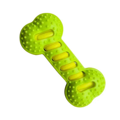 Jouet pour chien en caoutchouc résistant vert en forme d'os pour la mastication et l'hygiène dentaire.