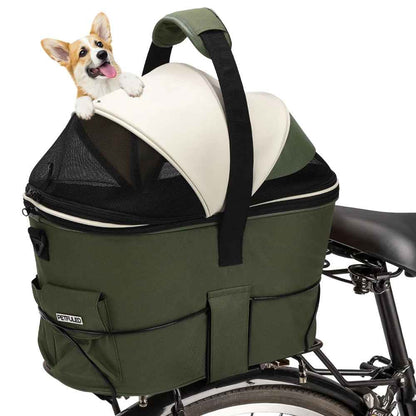 Panier vélo chien arrière Cyclo-Cocon vert - Sac de transport pour petit chien avec fixation sécurisée pour cyclisme, marque Pitou et moi.