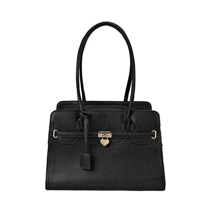 Sac de transport pour chien noir en cuir PU, modèle Le Porte Bonheur, avec charms en forme de cœur doré, double anse et fermeture éclair sécurisée