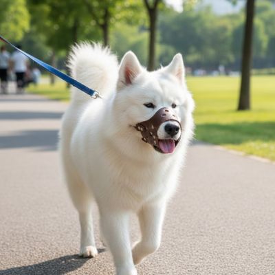 Muselière en cuir brun pour chien de taille moyenne, modèle Muzzle-Flex idéal pour les balades en extérieur, boutique Pitou et moi.